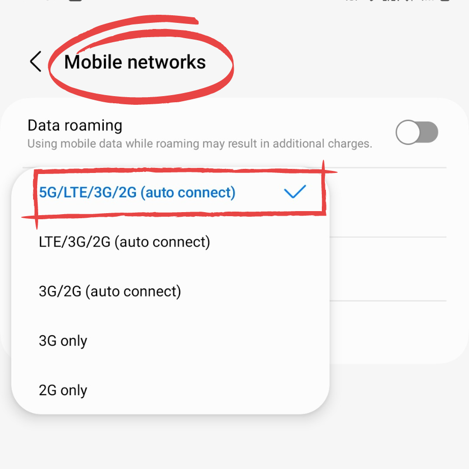 Select 5G/LTE/3G/2G