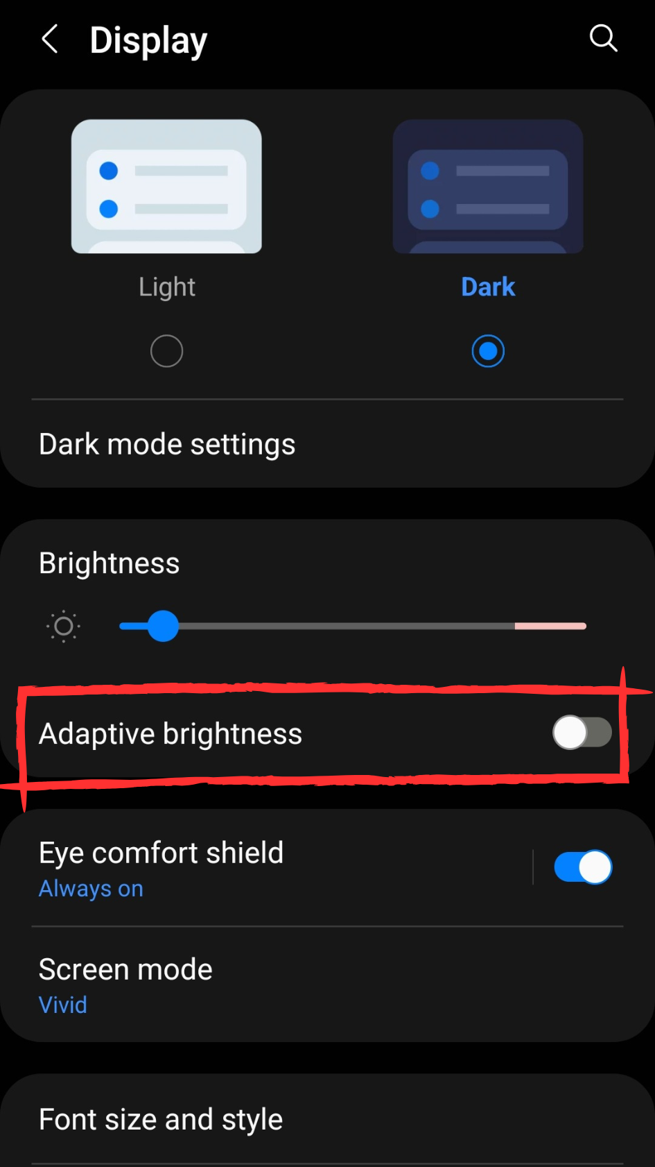 "Samsung Galaxy S23 Battery Drain Issue: Fix #4: Adaptive Brightness"