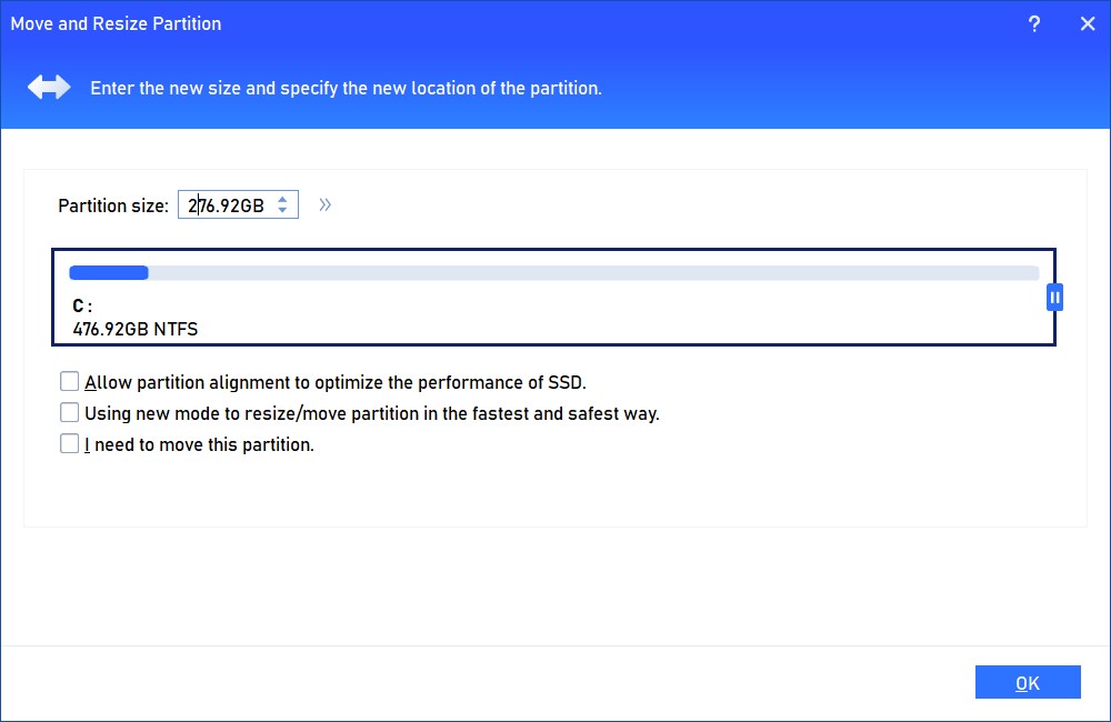 Enter the partition size