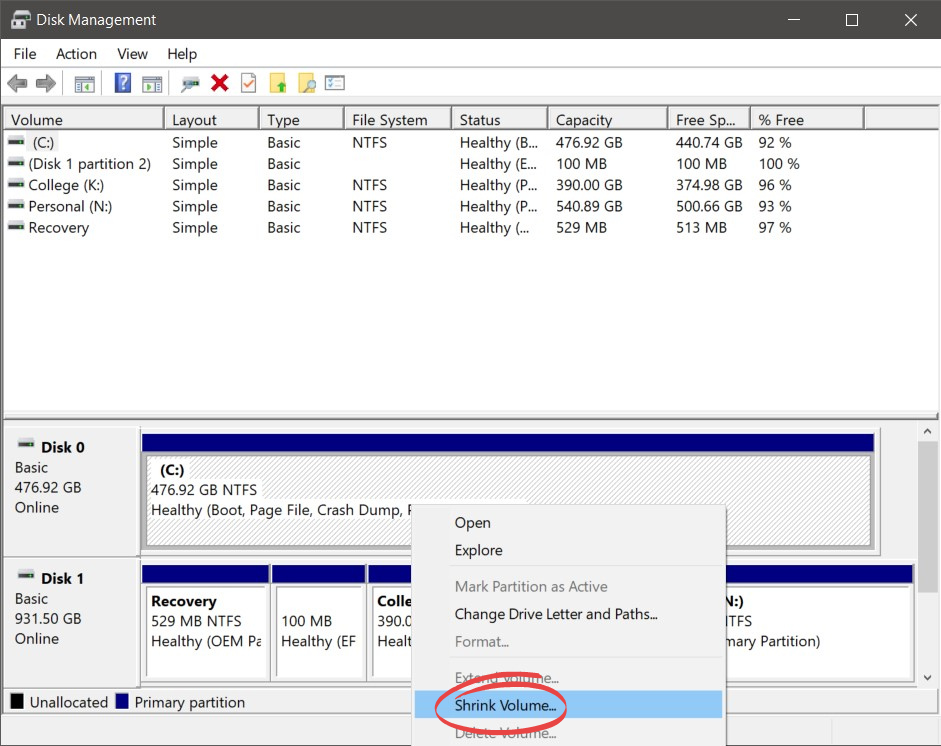 How Can You Partition SSD in Windows 10 / 11: Shrink Volume