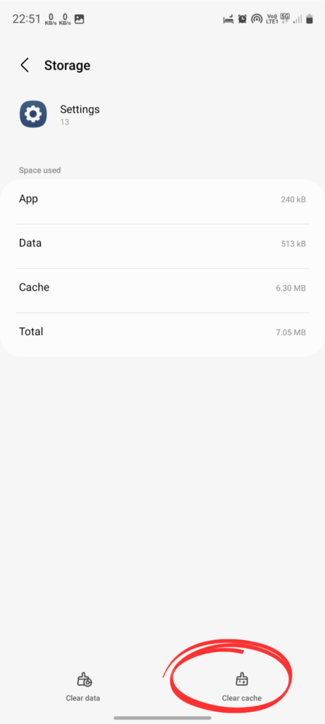 Samsung S23 Brightness Slider Missing in Notification Panel: Fix #3: Clear Cache Data of your Settings App