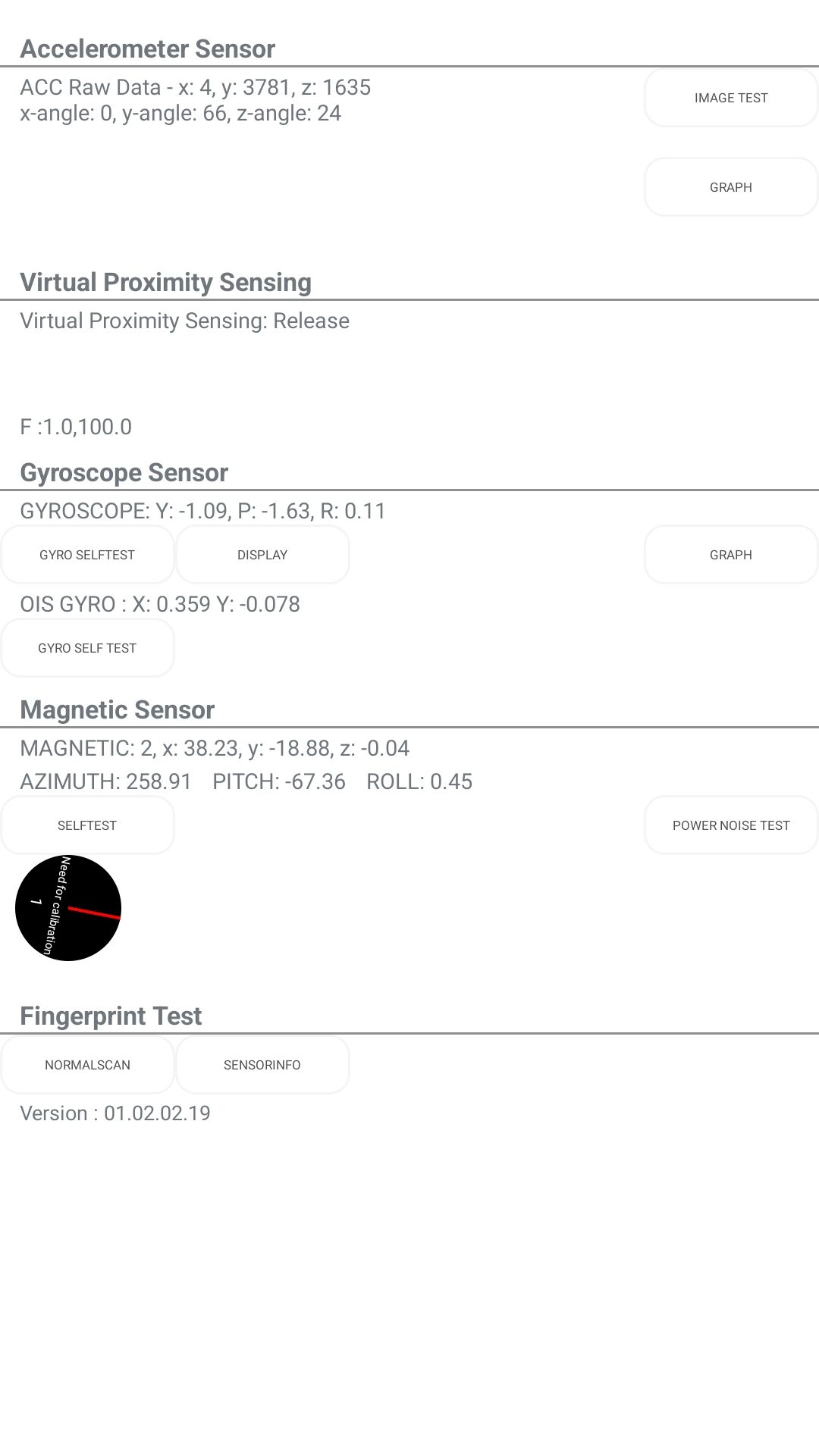 accelerometer sensor readings