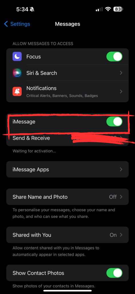 Disable iMessage