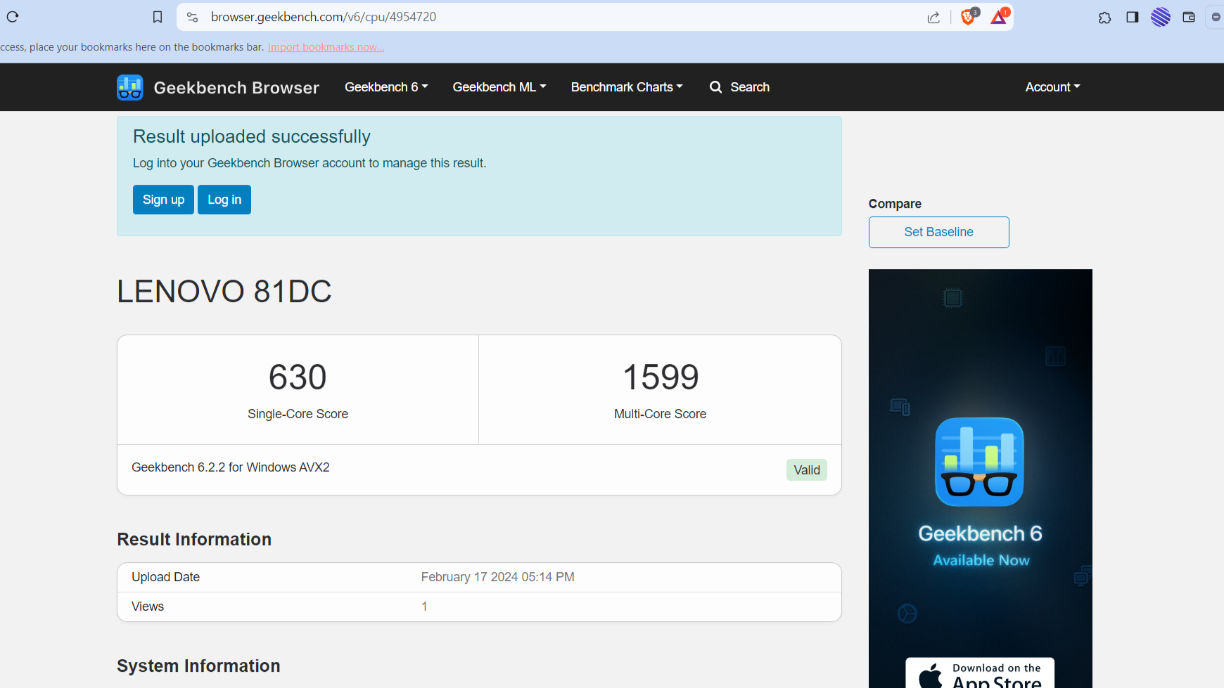 Geekbench Result