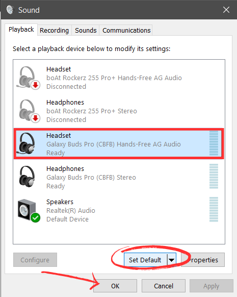 Set headphones to default