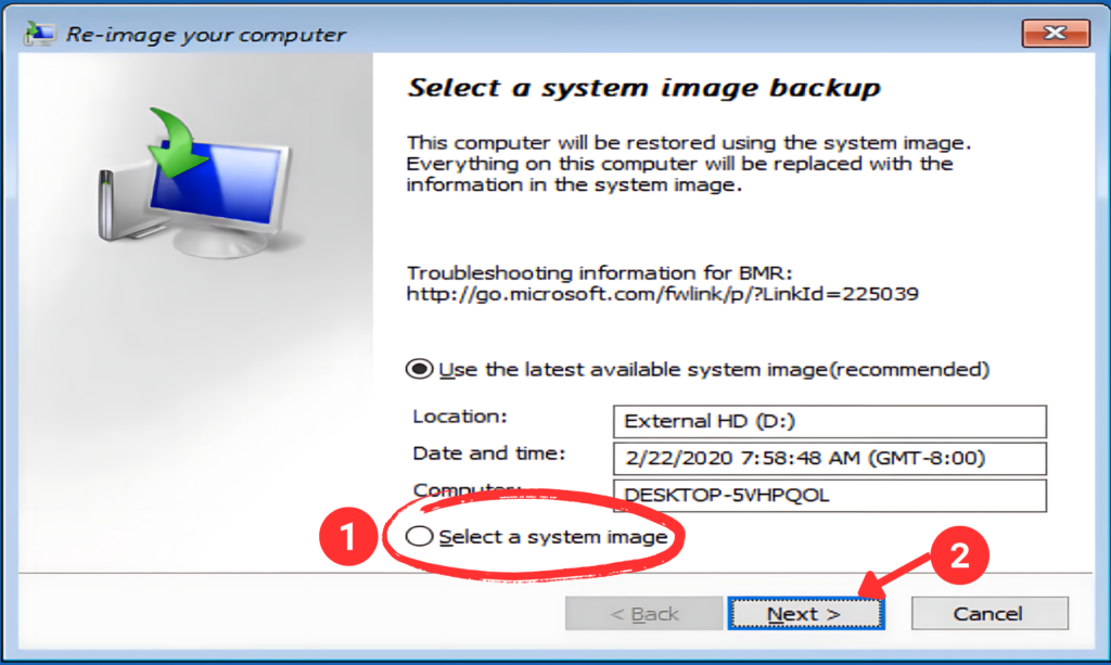 choose "select a system image"